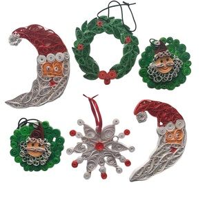 Vintage Paper Quilling Christmas Ornaments Lot of Six